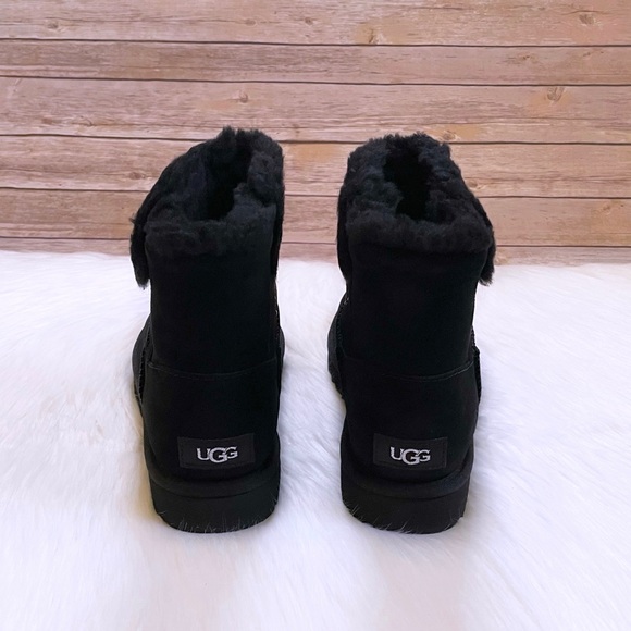 UGG Women’s Classic UGG Gem Mini Black Suede Boots - Picture 7 of 10